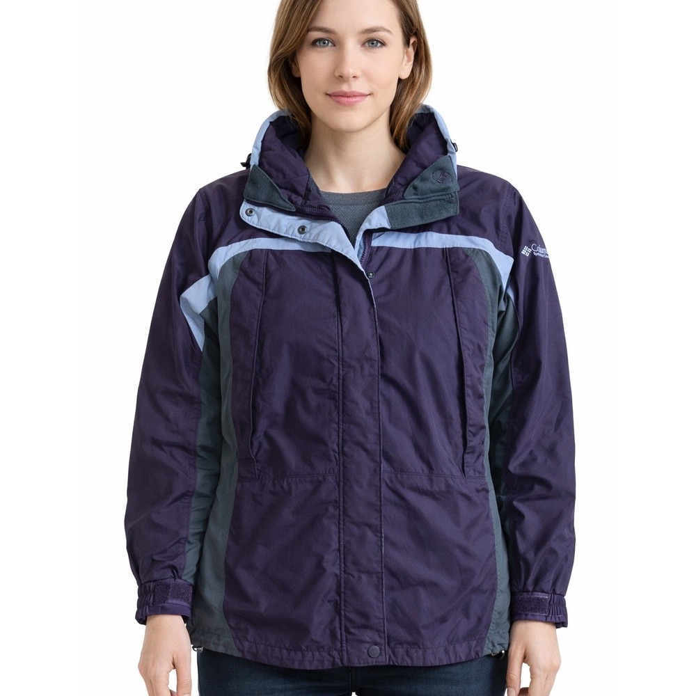 Columbia Womens L Interchange Core Waterproof Rain Jacket Blue Grey Windbreaker
